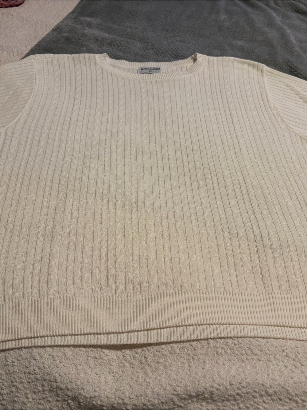Alfred Dunner White Cable Knit Crewneck Sweater